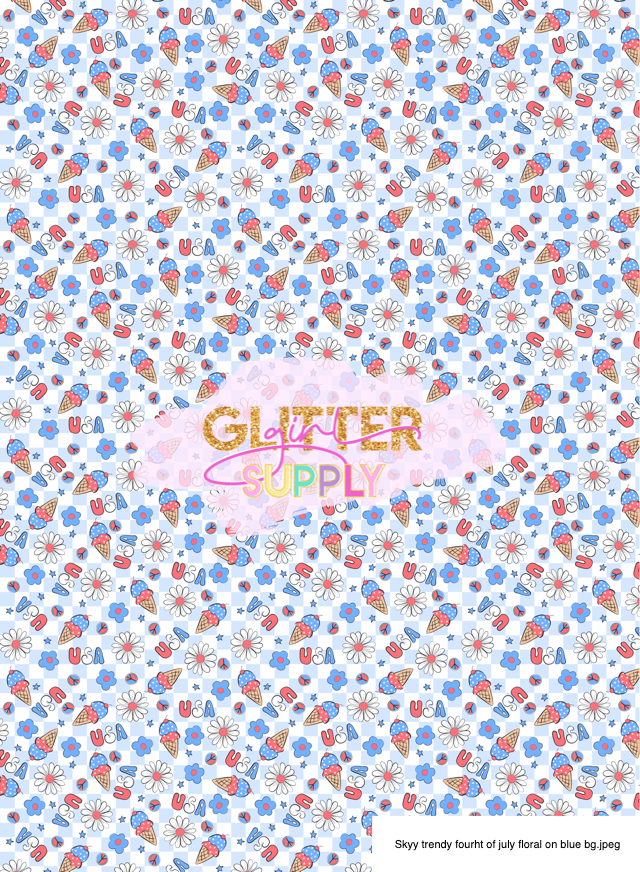 Skyy trendy fourht of july floral on blue bg