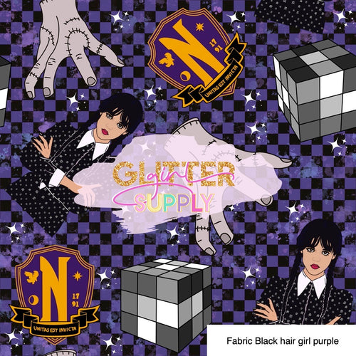 Fabric Black hair girl purple