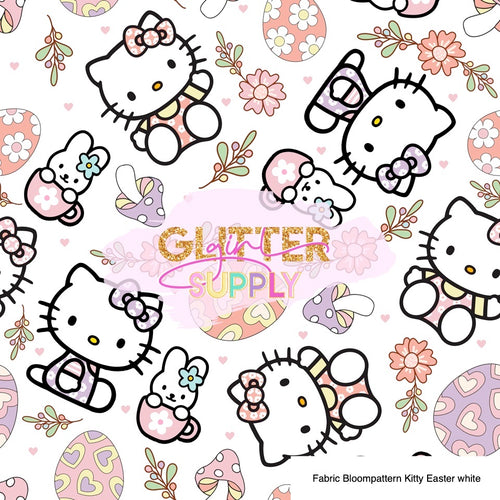 Fabric Bloompattern Kitty Easter white