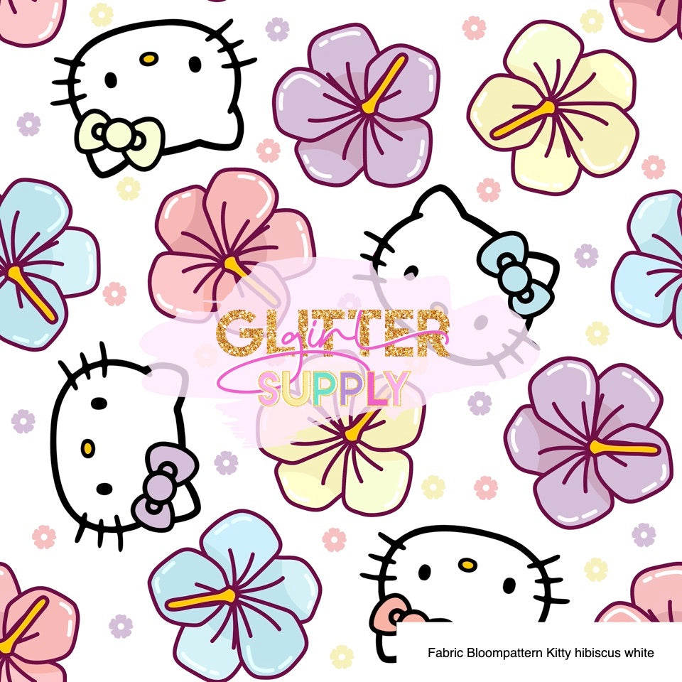 Fabric Bloompattern Kitty hibiscus white