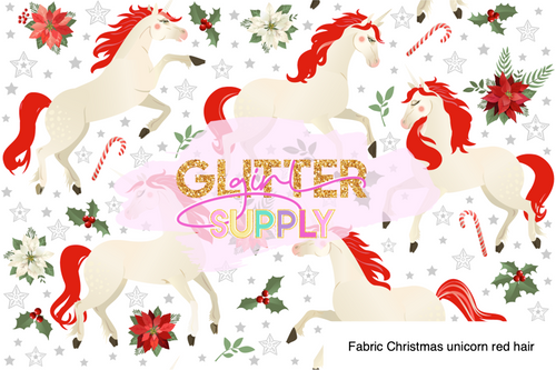 Fabric Christmas unicorn red hair