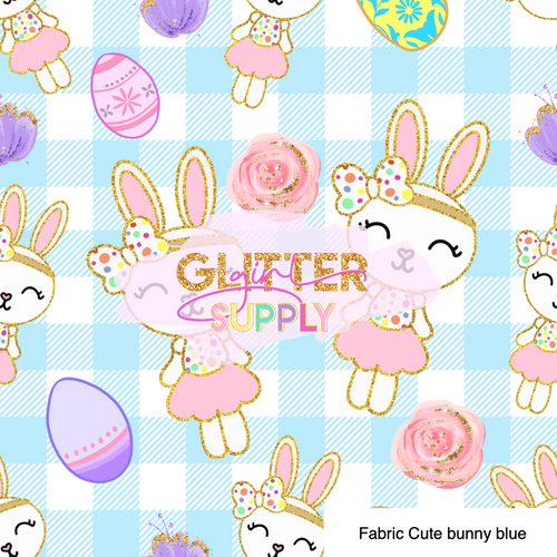 Fabric Cute bunny blue