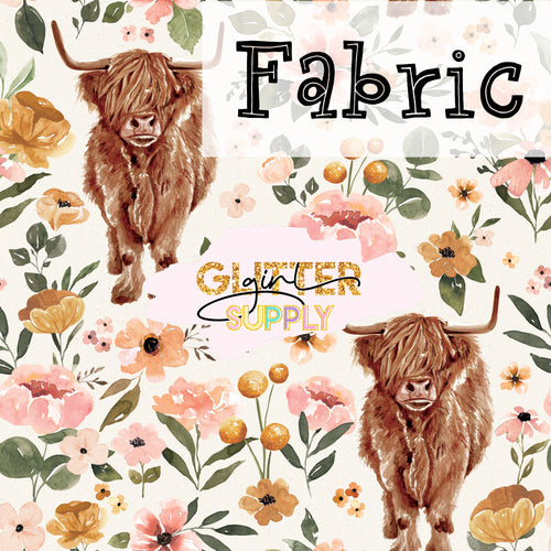 Fabric Floral highland cow
