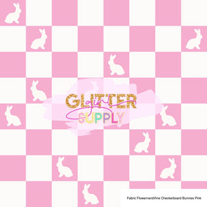 Fabric FlowerandVine Checkerboard Bunnies Pink