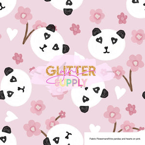 Fabric FlowerandVine pandas and hearts on pink
