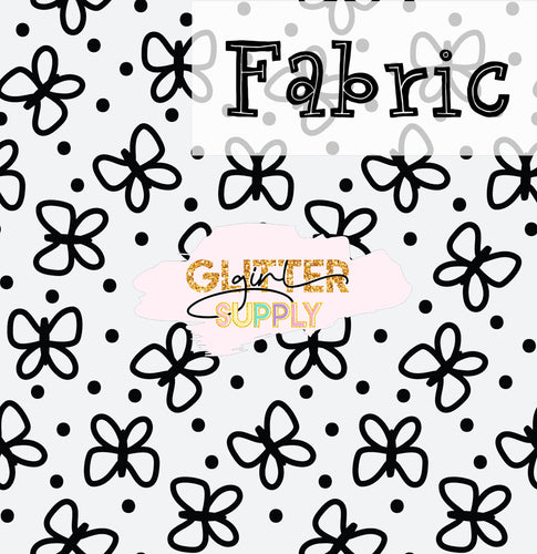 Fabric Heycute Charming black and white butterflies