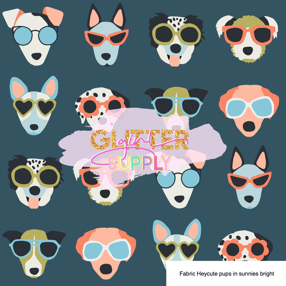 Fabric Heycute pups in sunnies bright