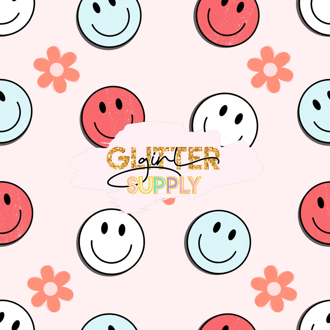 Fabric ILYPattern smile rwb