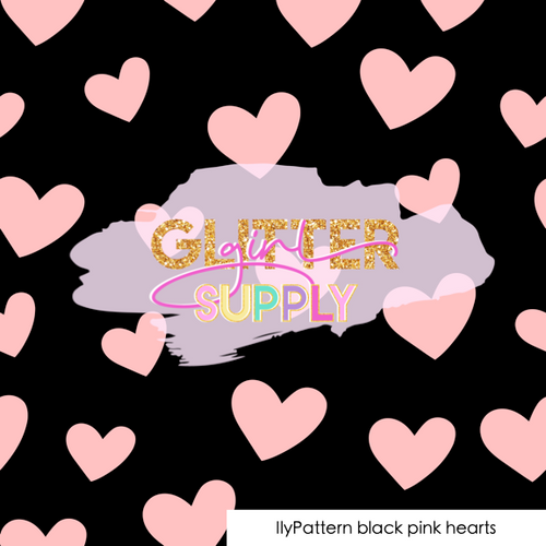 Fabric IlyPattern black pink hearts