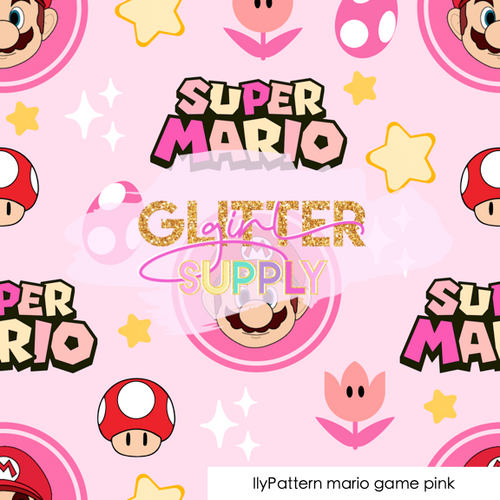 Fabric IlyPattern mario game pink