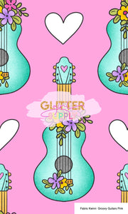 Fabric Kwinn  Groovy Guitars Pink