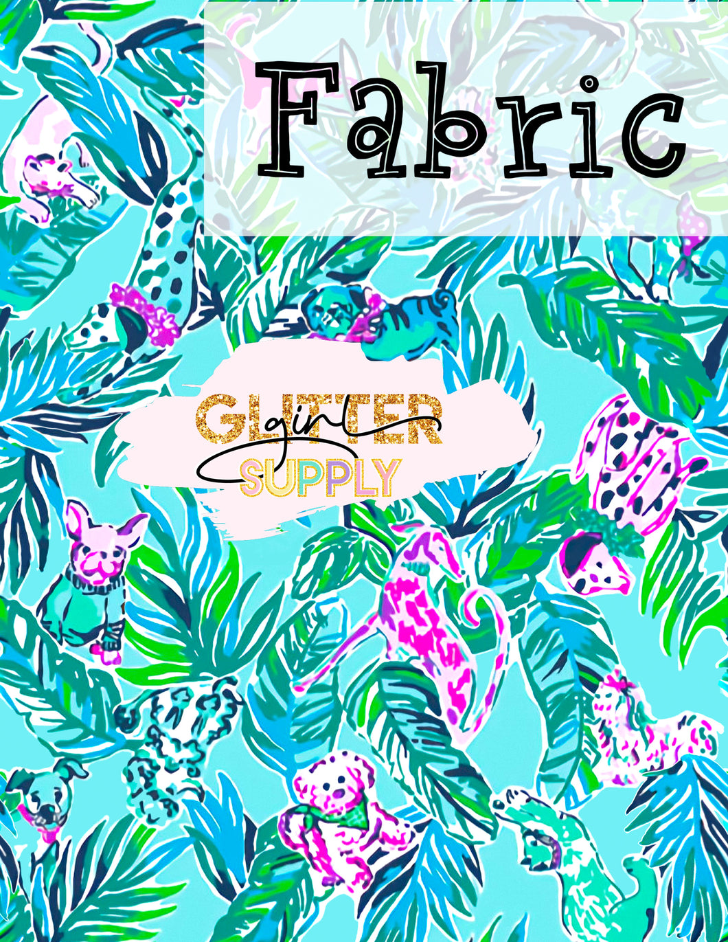 Fabric Lilly Dogs Palm Trees
