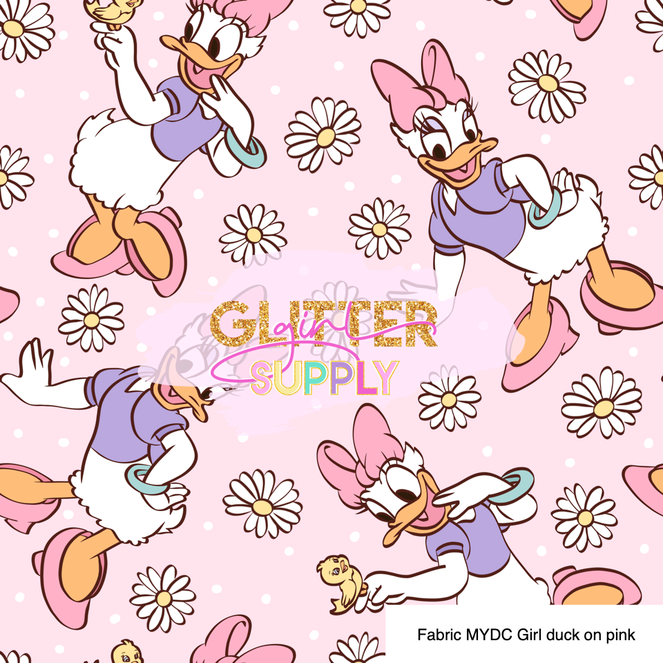 Fabric MYDC Girl duck on pink