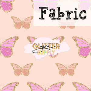 Fabric Pink Gold Butterflies