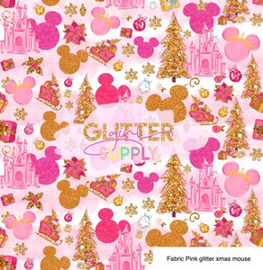 Fabric Pink glitter xmas mouse