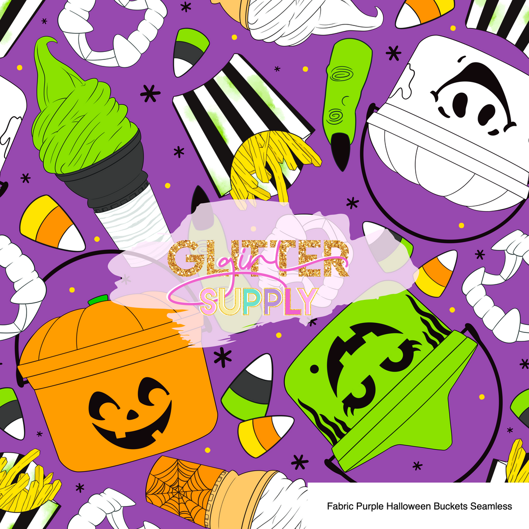 Fabric Purple Halloween Buckets Seamless