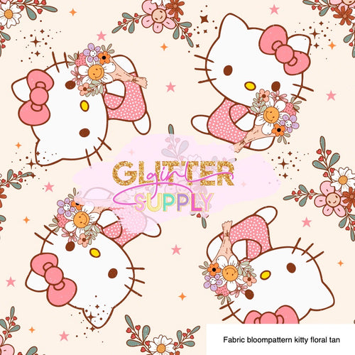 Fabric bloompattern kitty floral tan