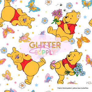 Fabric bloompattern yellow bear butterflies