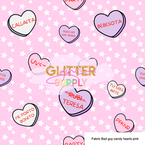 Fabric Bad guy candy hearts pink