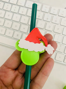 Straw topper mouse santa green